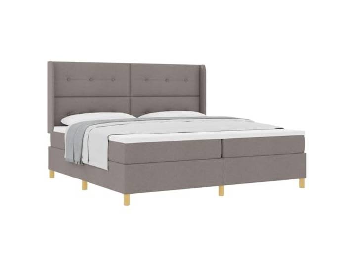 KTHLBRH Boxspringbett mit Kopfteil taupe 200 x 200 cm Stoff Höhenverstellbares Kopfteil, Taschenfedern, Holzrahmen, feste Latten, goldene Beine