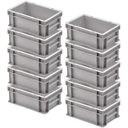 BRB 10x Transportbehälter/Lagerkasten, stapelbar, LxBxH 300 x 200 x 120 mm, extrem stabil, Boden und Wände geschlossen, Farbe grau