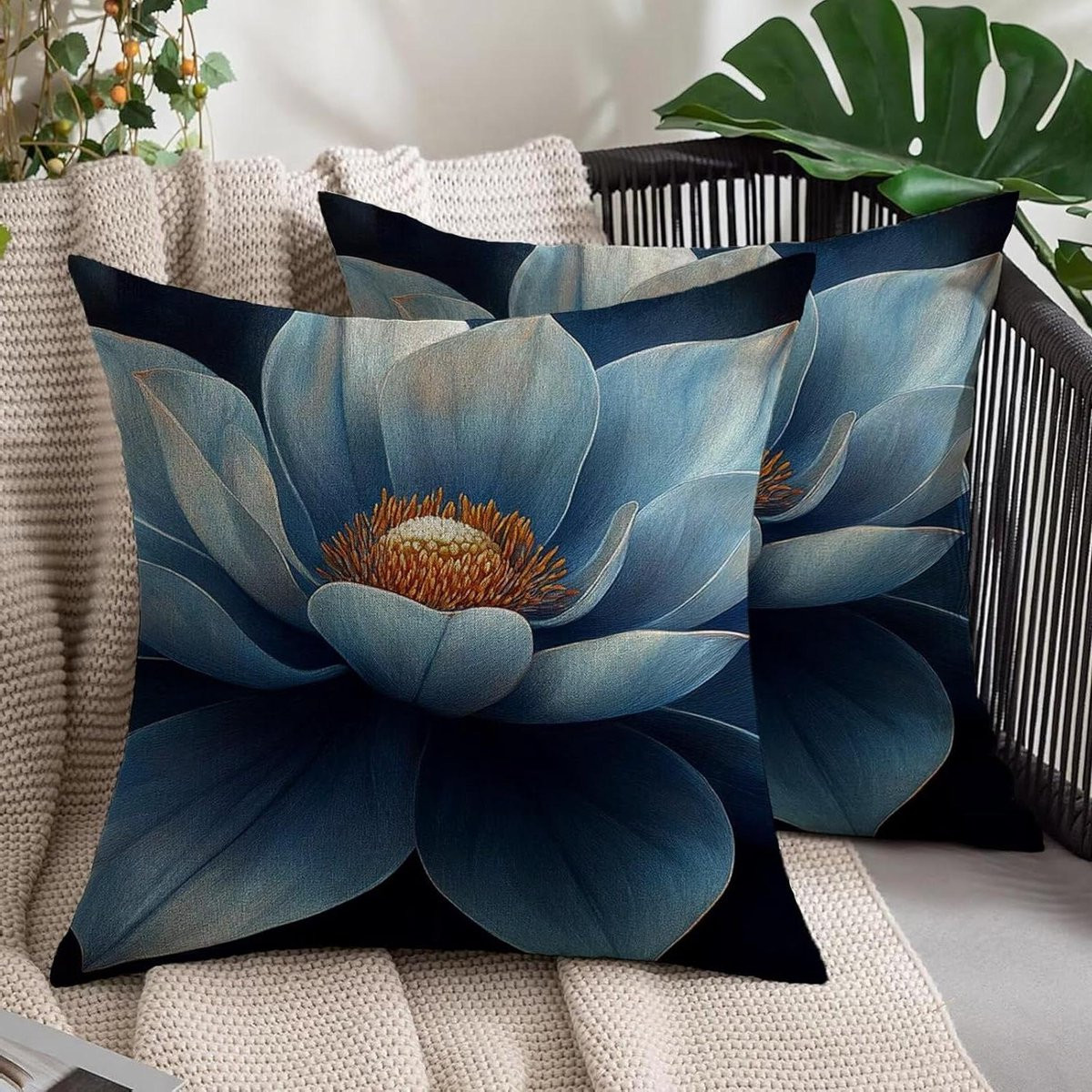 Set blauwe decoratieve kussenhoezen met verborgen ritssluiting, 50 x 50 cm