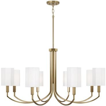 Capital Lighting "30"" W x 17.5"" H 6-Light Chandelier in Aged Brass with Octagonal White Fabric Shades"