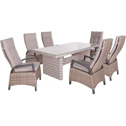 Garden Pleasure Gartenmöbel Set DIJON / AMELIA, Tisch 200 x 100 + 6 Hochlehner, Aluminium Anthrazit / Polyrattan Champagner / Kissen 100 % Polyester Creme
