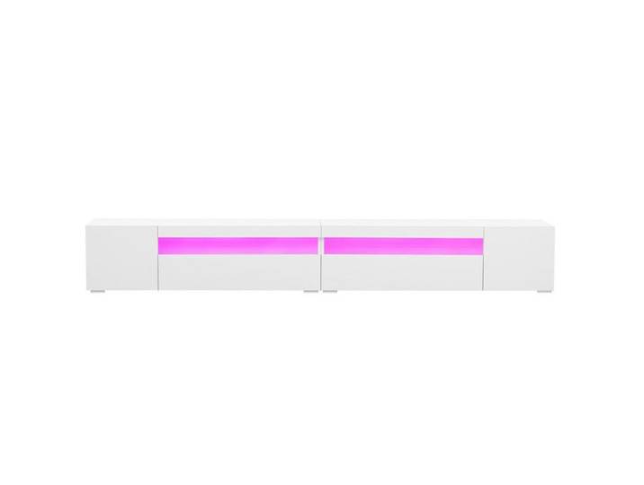 Meuble TV 240cm blanc moderne avec éclairage LED multicolore MDF haute qualité charge 80kg grand rangement pour salon ou cuisine
