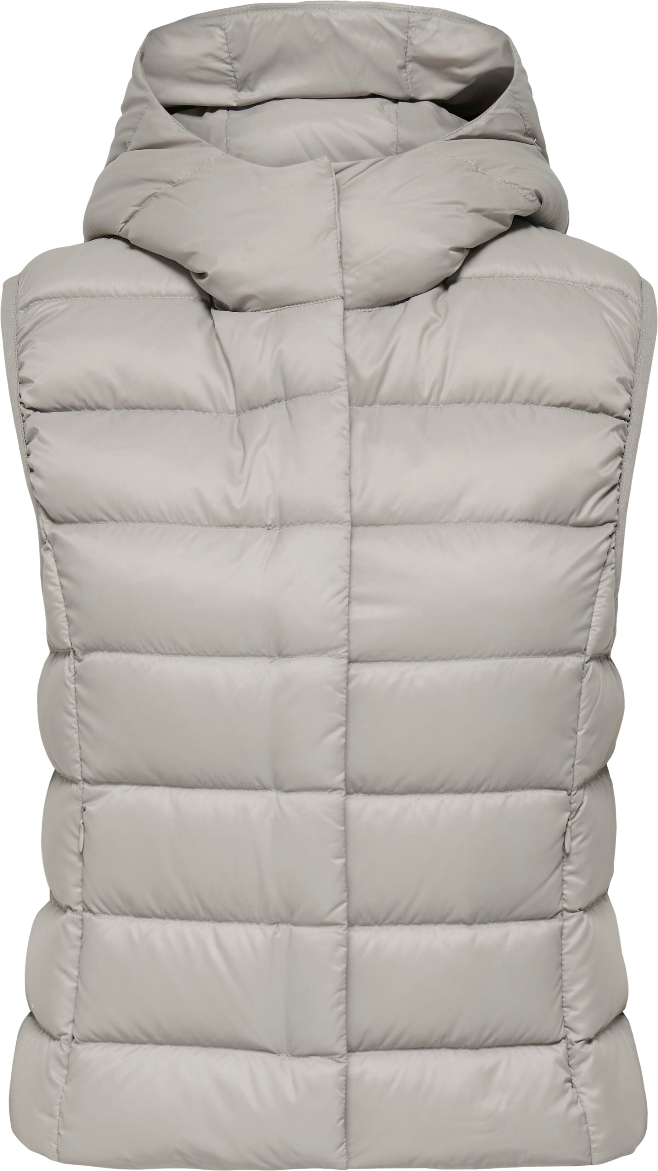 Steppweste ONLY "ONLRUBY QUILTED DOWN HOOD WAISTCOAT OTW", Damen, Gr. S, grau (string), Steppware, Obermaterial: 100% Nylon, unifarben, normal, Westen Steppweste string S