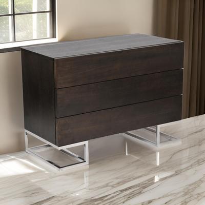 Benjara Sam 39 Inch Dresser, 3 Drawers, Sleek Steel Legs, Espresso Brown Wood