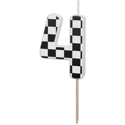 PartyDeco Geburtstagskerze Zahl 4 Karomuster 5,5cm Zahlenkerzen Kuchenkerzen Tortenkerzen Kindergeburtstag Partydeko Geburtstag Tortendeko Ziffer Schwarz Weiß