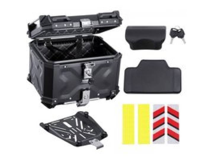 VEVOR Motorrad-Topcase Motorradkoffer 45 L Heckbox aus Aluminiumlegierung mit Lederfutter, abnehmbare Motorrad-Topbox mit Schloss & Rückenpolster, Helmkoffer (435 x 378 x 348 mm) Schwarz