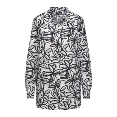 Hemdbluse GOLDNER "Hemdbluse mit Blumenprint", Damen, Gr. 40, weiß (weiß, schwarz, gemustert), Obermaterial: 100% Viskose CV., figurumspielend, Blusen Hemdbluse, figurschmeichelender Schnitt