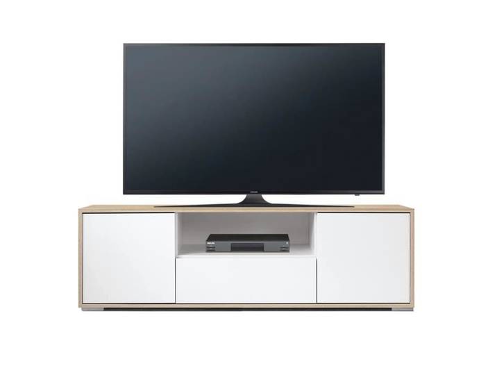 Meuble TV urbain 2 portes 1 étagère centrale Cambrian/Blanc - IMPERIAL RELAX - Contemporain - Design