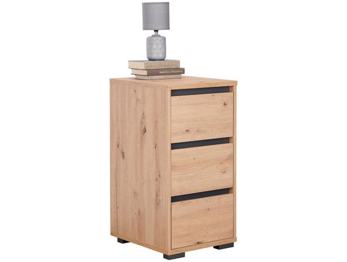 Carryhome Nachttisch, Anthrazit, Eichefarben, Kunststoff, 3 Schublade(n) Schubladen, 40x79x48 cm, Schlafzimmer, Nachttische