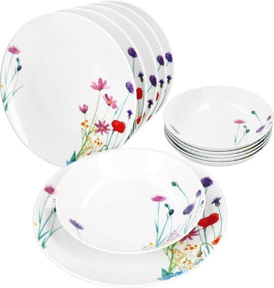 Wit porseleinen servies met bloemenmotief voor 6 personen