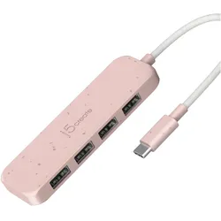 j5Create Umweltfreundlicher USB-C-zu-Hub Typ A Gen 2 mit 4 Anschlüssen, USB 3.2 Gen 1 (3.1 Gen 1) Ty (USB-C, 4 Ports), Dockingstation + USB Hub, Rosa