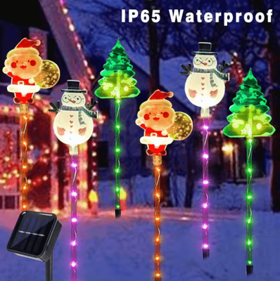 Inspire Picks Solar Christmas Lawn Lights Set Santa Tree & Elk Outdoor Holiday Decor rgb 6pcs