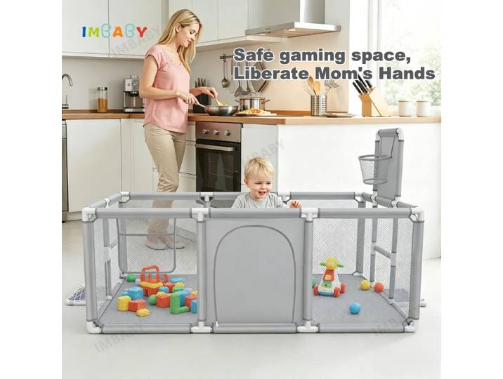 IMBABY Grand parc de jeu pour bébé en maille respirante avec panier de basket, clôture de jeu pour enfants, grande réduction, vente de liquidation