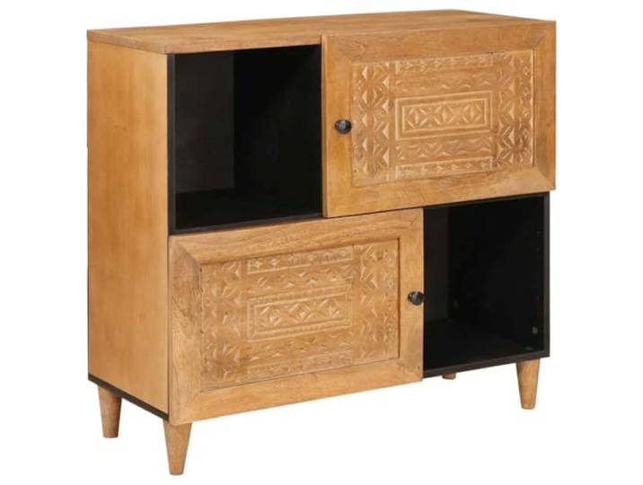 HKTMGDNG Sideboard 80x33x75 cm Kommode Mangoholz Massiv Kompakte Anrichte mit geschnitztem Rahmen und zwei Fächern, ideal für Esszimmer und Flur.
