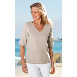 Leinen-Mix-Pullover in Melange natur in Größe 52/54 von DW-Shop, Natur, 52/54
