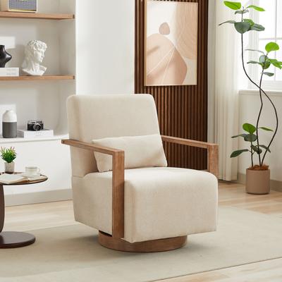 "29.72""W Swivel Modern Upholstered Accent Chair With Solid Wood Armrests And 360 Degree Comfy Lounge Reading Chair"