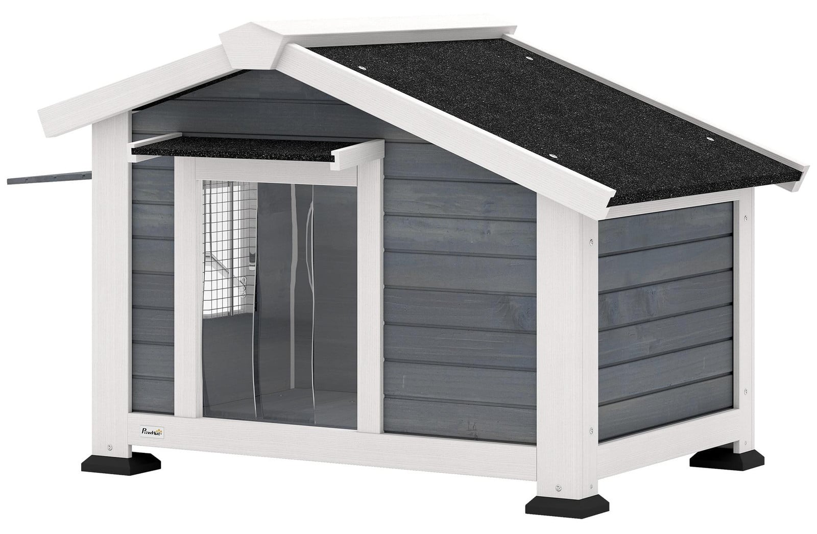 PawHut Hondenhuis, weerbestendig houten hondenverblijf met uitneembaar vloertje, grijs