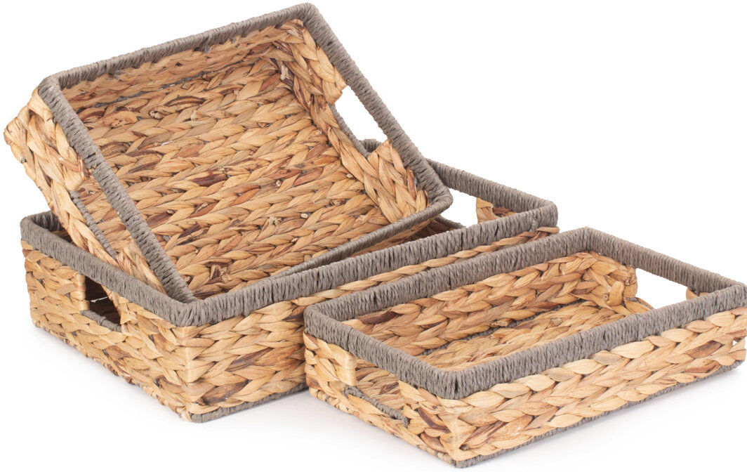 Highland Dunes 3 Piece Shallow Rectangular Rope Border Storage Basket Set Brown