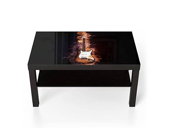 DEQORI Glastisch schwarz groß 90x50 cm Motiv Brennende E-Gitarre ausgefallener Beistelltisch aus Glas Hochglanz Couchtisch fürs Wohnzimmer moderner Couch Tisch mit Design