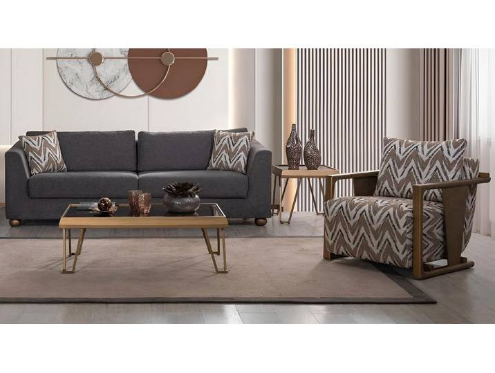 JVmoebel Sitzgruppe Premium-Sofagarnitur Modernes Interieur Holzrahmen Glatte Ecken Graue, (4-tlg)