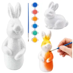 Set for painting styrofoam decorations 4 bunnies paint brush