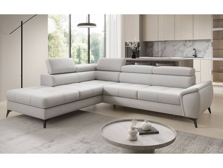 Designer Ecksofa Aveline mit Schlaffunktion und Stauraum in Echtleder - Weiß - Links - Luxusbetten24