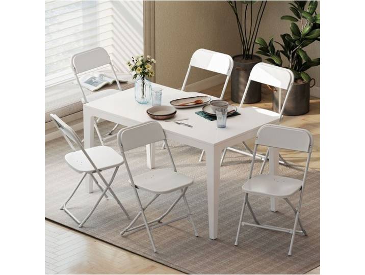 Chaise pliante lot de 6 blanche en plastique avec structure acier empilable sans montage TYNQER