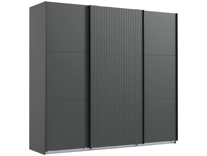 Schwebetürenschrank WIMEX Andorra by fresh to go , schwarz (graphit, akustikpaneel optik graphit), B:300cm H:216cm T:65cm, Holzwerkstoff, Schränke, Schwebetürenschrank, Mit 3D-Leisten für Akustikpaneel-Optik