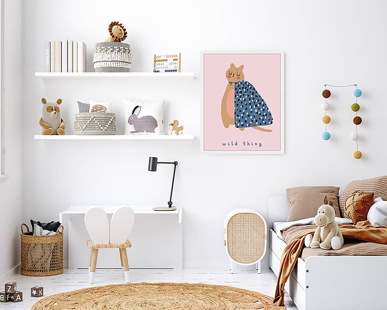 home24 Wild Thing abstracte wanddecoratie met illustratie, multicolor, 43 x 53 cm