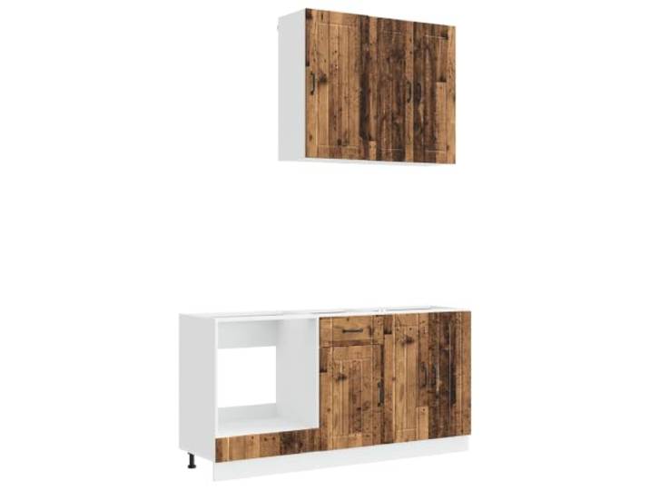 KUPTYERFG Küchenzeile Lucca 5-Teilig Altholz Optik Küchenschrank Set 5-teiliger Küchenblock für die Küche, höhenverstellbare Füße, Kippschutz-Wandmontage und pflegeleichter Holzwerkstoff.