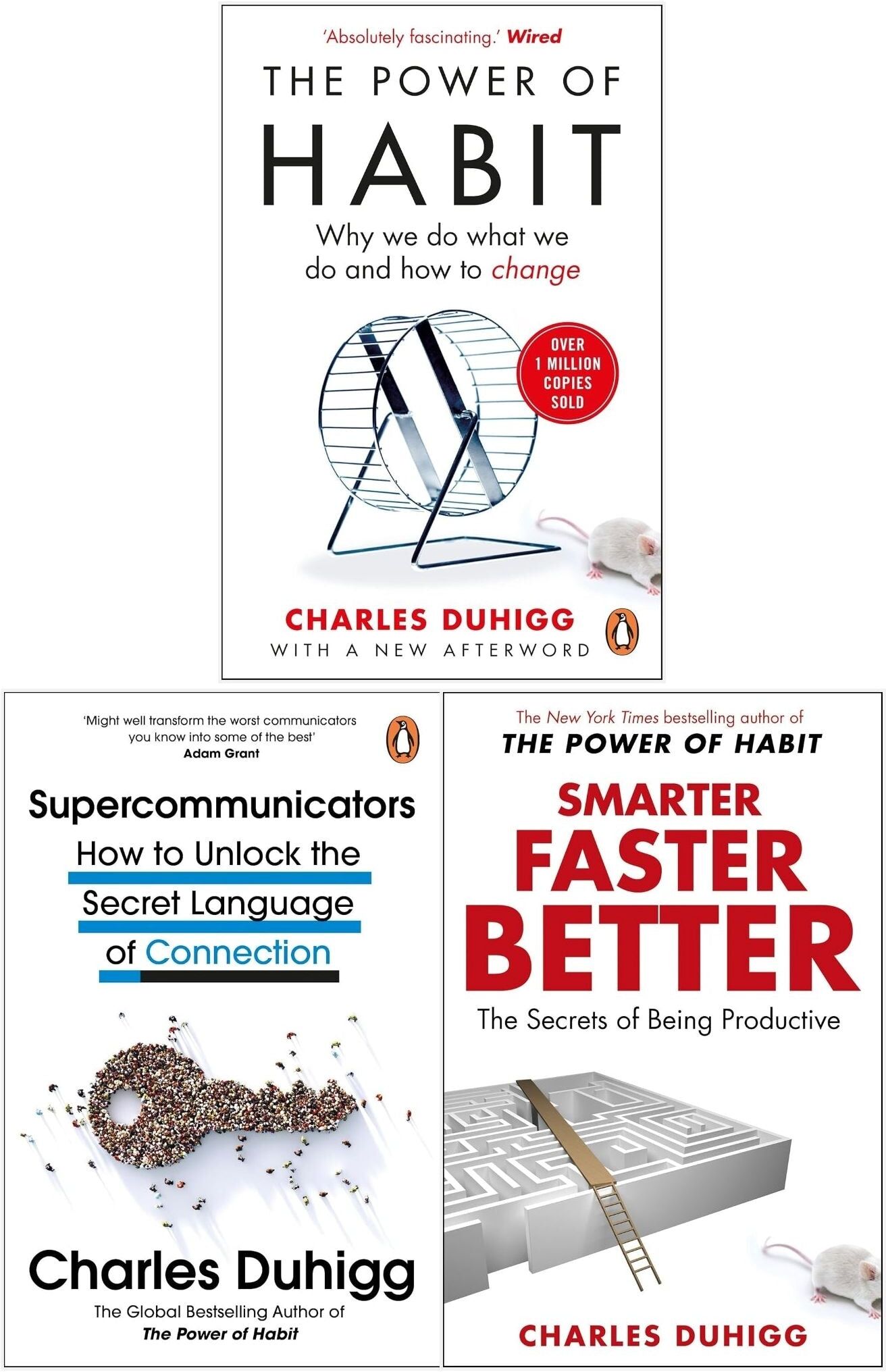 Penguin/Random House Charles Duhigg 3 Books Collection Set (Supercommunicators, Smarter Faster Better, The Power of Habit)