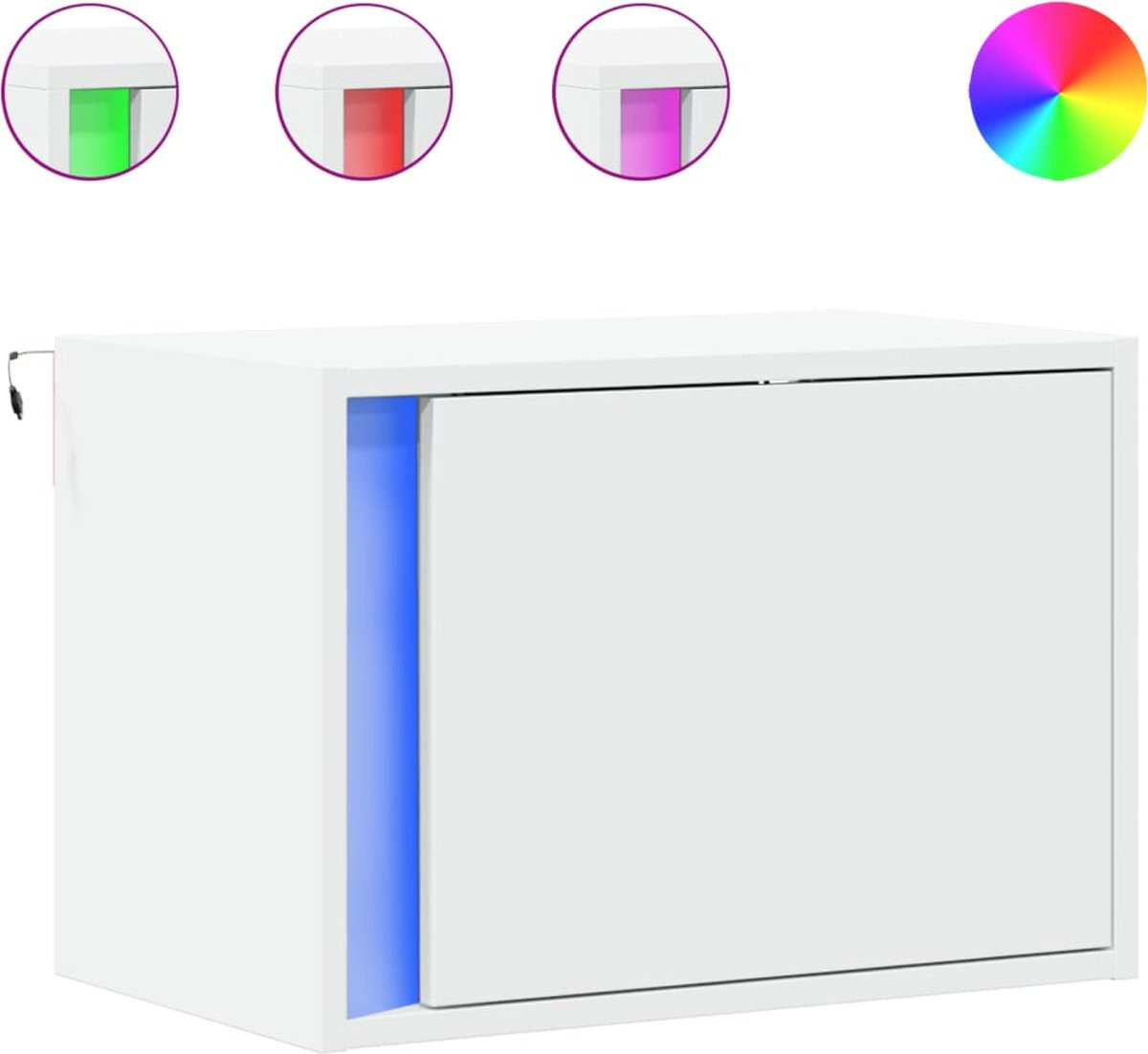 vidaXL Nachtkastje met LED-verlichting wit, wandgemonteerd