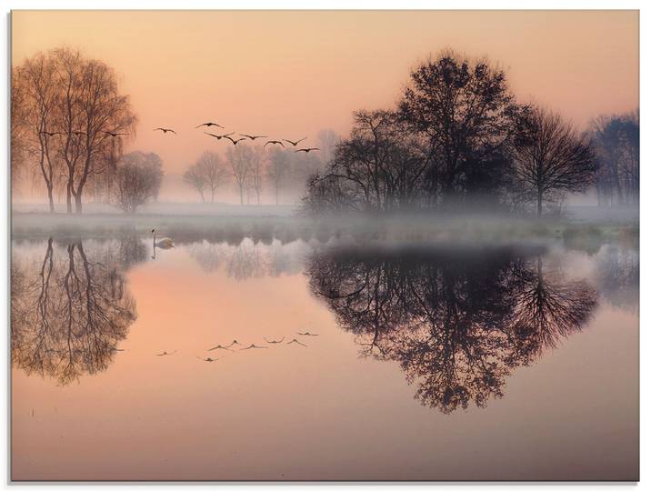 Glasbild ARTLAND Früh morgens am See.... , orange (farbe bild(er): orange), B:60cm H:45cm, Bilder, Glasbild, in verschiedenen Grössen