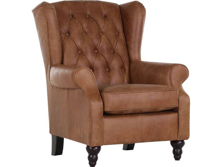 Ohrensessel GUTMANN FACTORY Amazonas, Sessel mit Anilinleder-Bezug, Breite 230 cm , braun (cognac), B:83cm H:102cm T:89cm, Sessel, Ohrensessel, Sitzpolsterung: formstabiler Polyätherschaum auf Wellenunterfederung