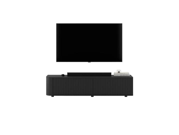 Meble Lindner Tv-Lowboard Aurora Schwarz matt 140 cm mit niedrigen Füßen, 2 Fächer, Rechteckig,Rechteckig, 140x31x35 cm, Wohnzimmer, TV Möbel, Lowboards, Lowboards stehend