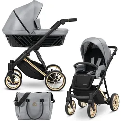 Kunert, Kinderwagen, Ivento Premium 2in1 Öko-Leder Kinderwagen in Grau mit Goldrahmen
