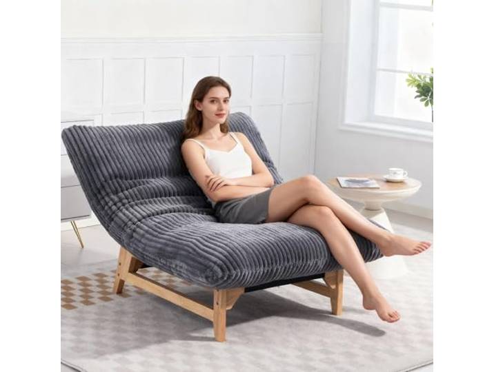 RAPRAP XXL Sitzsack Sofa mit Holzrahmen für Erwachsene, Groß Cloud Bean Bag mit Füllung, Bequemer Lesesessel für Wohnzimmer Schlafzimmer, Cord Sitzsack Sessel, 110cm, Grau