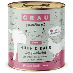 grau Katze 800 Gramm Katzennassfutter 6 x 800 Gramm Huhn & Kalb