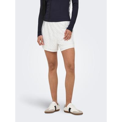Shorts ONLY "ONLSMILLA LOOSE SHORTS JRS", Damen, Gr. XS (34), N-Gr, cloud dancer, Obermaterial: 95% Polyester, 5% Elasthan, unifarben, loose fit kurz, Hosen Shorts, Materialmix, loose fit