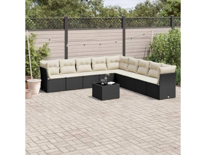 HEFZGDB 10-TLG. Garten-Sofagarnitur mit Kissen Schwarz Poly Rattan PE-Geflecht, Modulares Design mit Stauraum, wasserdichte Abdeckung, Glas Tischplatte, Outdoor Lounge Set