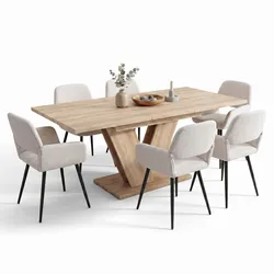 ESSTISCH-SET 1+6, ausziehbarer Tisch mit 6 Esszimmerstühlen