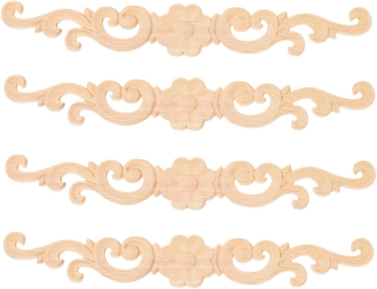 Houten Applique Set Decoratieve Onlays voor Meubels van Ongeschilderd Eikenhout B: 27 cm, D: 4 cm