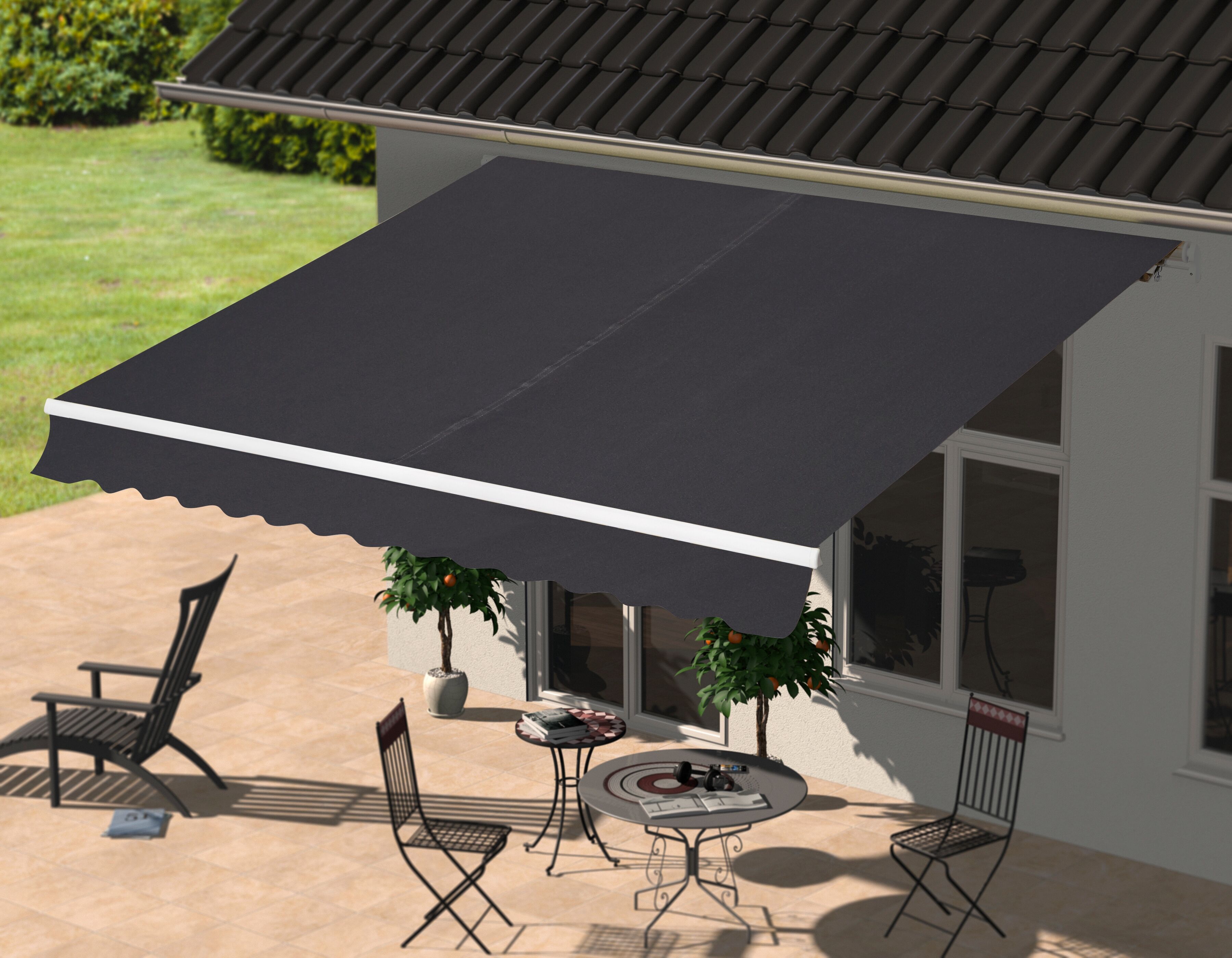 Gelenkarmmarkise KONIFERA "Costa Brava", grau (anthrazit), B:500cm, Polyester, Markisen, Gelenkarmmarkise, Breite/Ausfall: 500 x 300 cm, Neigungswinkel verstellbar