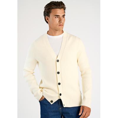 Cardigan LINDBERGH "Cardigan Relaxed Fit", Herren, Gr. L, weiß (pearl weiß), Obermaterial: 80% Baumwolle, 20% Polyester, unifarben, Strickjacken