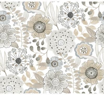 York Wallcoverings Artistic Bouquet Neutral Wallpaper