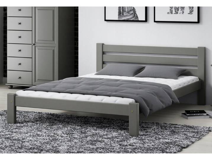 Home Collective Holzbett Einzelbett Massivholz Bett mit Massive Bettbeine & Lattenrost, 210x152x72 cm, Grau