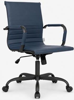 LeisureMod Harris Mid Back Ribbed Leather Ergonomic Office Chair - Adjustable, Swivel, Tilt, Iron Frame