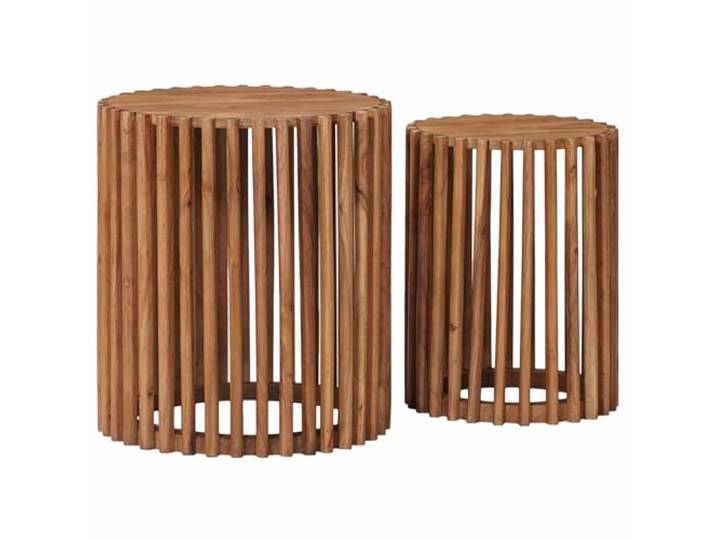 Handgefertigtes Beistelltisch-Set 2 stk. aus Akazienholz, Teakbraun, 40x45 Massives Akazienholz, handgefertigt, horizontales Lamellen-Design, für Innenbereiche, vielseitige Größen