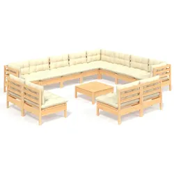 Helloshop26 - Gartenmöbelset 13-teilig mit cremefarbenen Kissen Kiefernholz massiv 02_0015733