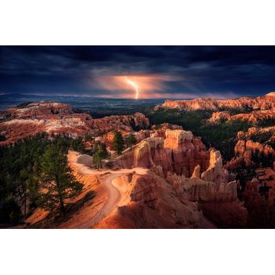 Fototapete PAPERMOON "Photo-Art STEFAN MITTERWALLNER, BLITZ ÜBER BRYCE CANYON", bunt, B:5m L:2,8m, Vlies, Tapeten